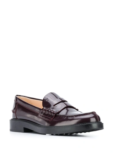 Shop Tod's Leather Penny Loafers In Red