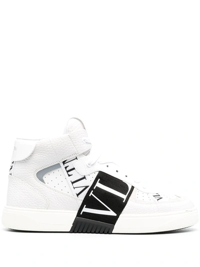 Shop Valentino Vl7n Mid-top Leather Sneakers In White