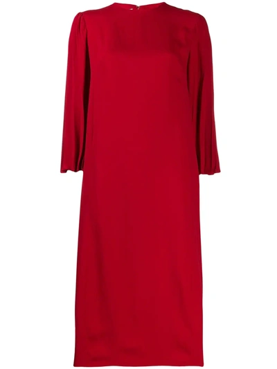 Shop Valentino Pleated-back Midi Dress In Red