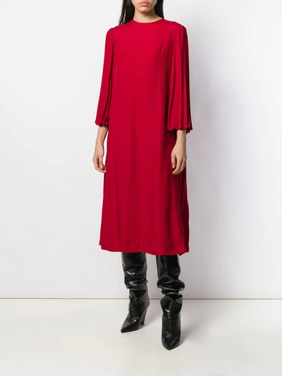 Shop Valentino Pleated-back Midi Dress In Red
