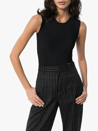 Maison Margiela Logo-patch Sleeveless Jersey Bodysuit In Black