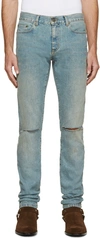 SAINT LAURENT Blue Faded Ripped Jeans