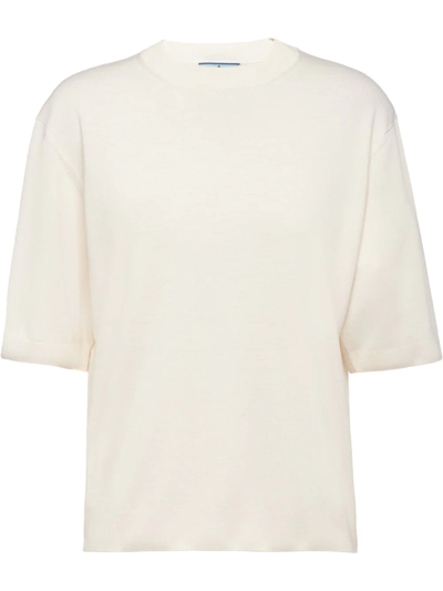Shop Prada Logo Appliqué T-shirt In Neutrals