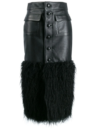 Shop Saint Laurent Faux-feather Trim Fitted Skirt In Black