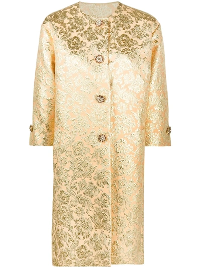 Shop Dolce & Gabbana Single-breasted Jacquard Coat In Neutrals