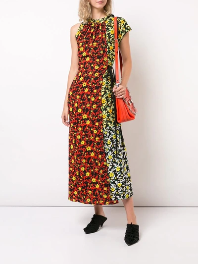 Shop Proenza Schouler Multi Floral Asymmetrical Dress In Poppy Wildflower