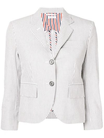 Shop Thom Browne Vertical-stripe Single-breasted Blazer In Grey