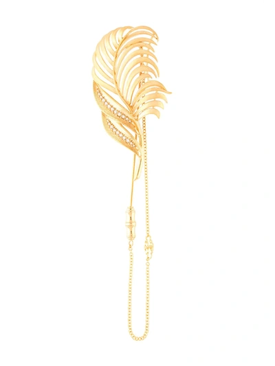 Shop Dolce & Gabbana Crystal-embellished Palm Tree Brooch In Zoo00 Golden