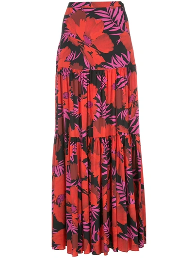 Shop Veronica Beard Serence Poppy-print Maxi Skirt In Red