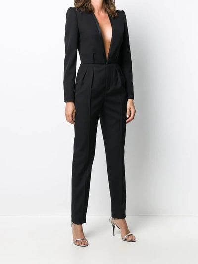 Shop Saint Laurent Deep V-neck Tailored Jumpsuit In Black