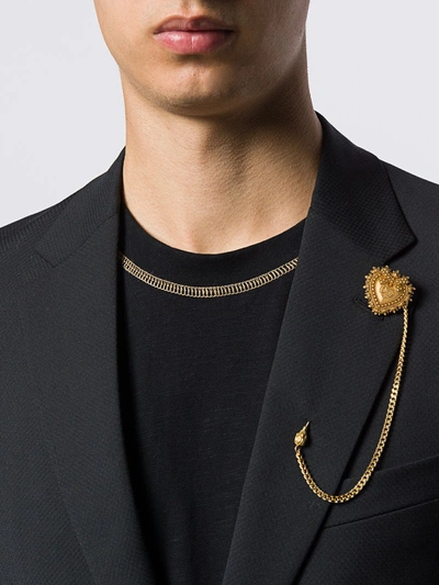 Shop Dolce & Gabbana Engraved Logo Heart Brooch In Gold