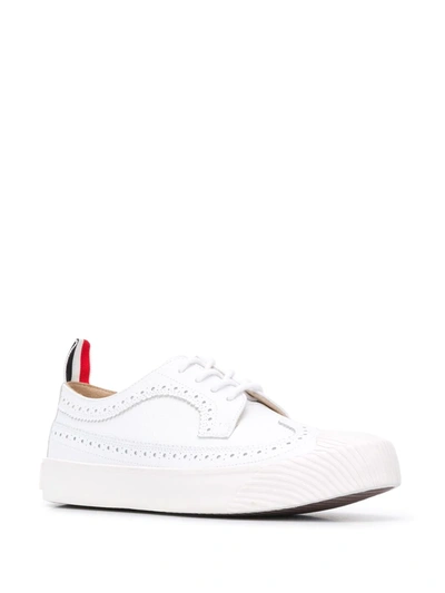 Shop Thom Browne Longwing Pebbled Leather Sneakers In White