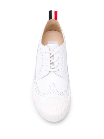 Shop Thom Browne Longwing Pebbled Leather Sneakers In White