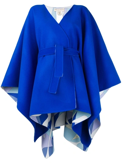 Shop Emilio Pucci Blue Belted Waist Wool Coat In 131 Blu Zaffiro