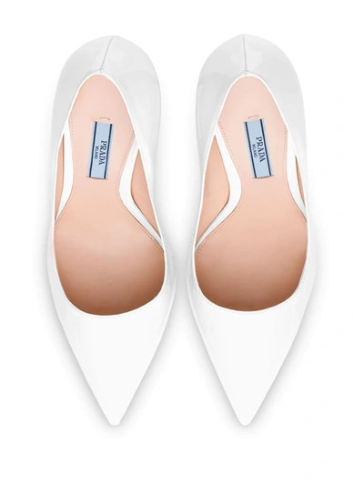 Shop Prada Iridescent Pointed-toe Pumps In White