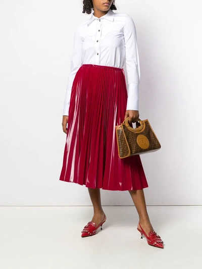 Shop Fendi Pleated Midi Skirt In Red