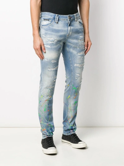 Shop Philipp Plein Distressed Slim-fit Jeans In Blue