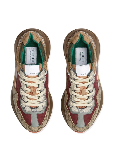 Gucci Gg Rhyton Leather-trimmed Sneakers In Neutrals ,red