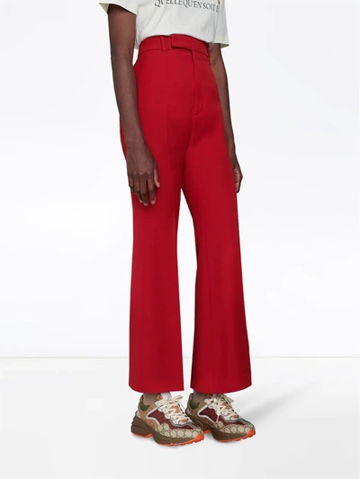 Gucci Gg Rhyton Leather-trimmed Sneakers In Neutrals ,red