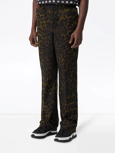 Shop Burberry Straight-fit Leopard Print Trousers In Green