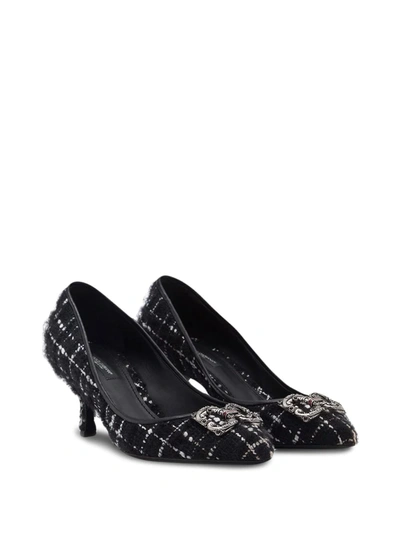 Shop Dolce & Gabbana Logo-embellished Tweed Pumps In Black