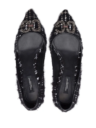 Shop Dolce & Gabbana Logo-embellished Tweed Pumps In Black