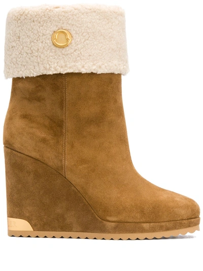 Shop Moncler Zannie Wedge Boots In Brown