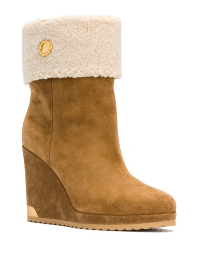 Shop Moncler Zannie Wedge Boots In Brown