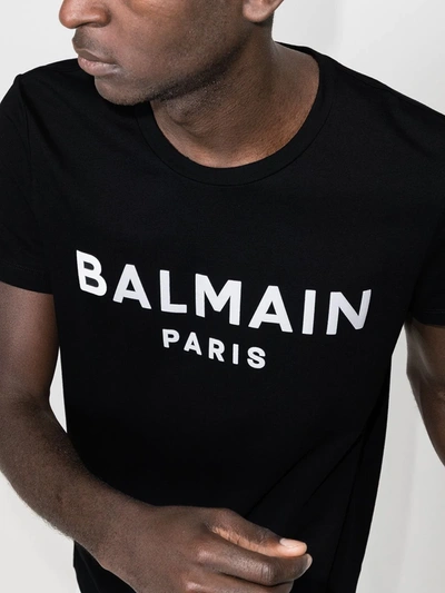 Shop Balmain Flocked Logo T-shirt In Black