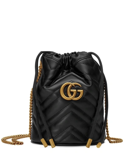 Shop Gucci Gg Marmont Leather Bucket Bag In Black