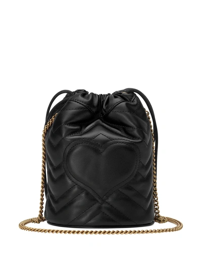Gucci Crossbody Black Leather Bucket Bag With Logo In Black