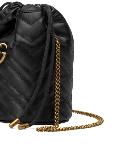 Gucci Crossbody Black Leather Bucket Bag With Logo In Black