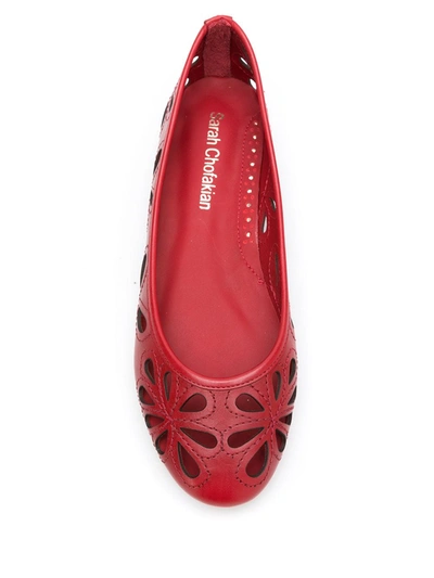 Shop Sarah Chofakian Leather Ballerinas In Red