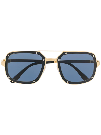 Shop Cartier Santos De  Square-frame Sunglasses In Gold