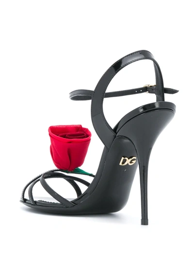 Dolce & Gabbana Rose-emebllished Leather High-heel Sandals In Black