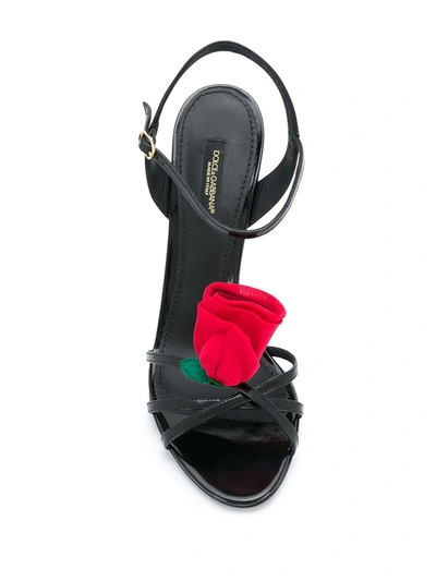 Dolce & Gabbana Rose-emebllished Leather High-heel Sandals In Black