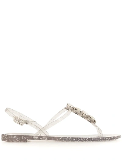 Shop Casadei Crystal Strap Jelly Sandals In Silver