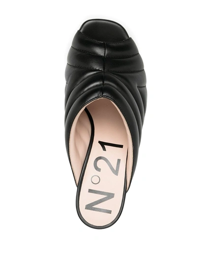 N°21 Quilted Mid-heel Mules In Black