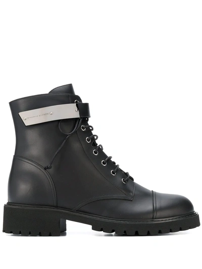 Shop Giuseppe Zanotti Strapped Combat Boots In Black