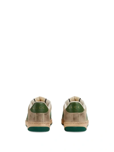Gucci Screener Embellished Canvas-trimmed Distressed Leather Sneakers In Neutrals ,multicolour
