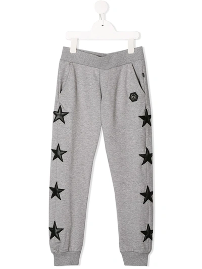 Shop Philipp Plein Junior Star Patch Track Pants In Grey