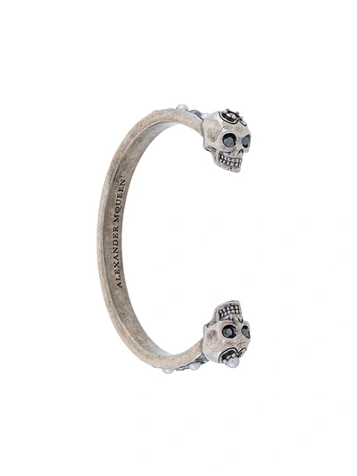 Shop Alexander Mcqueen Skull Cuff Bracelet In Metallic