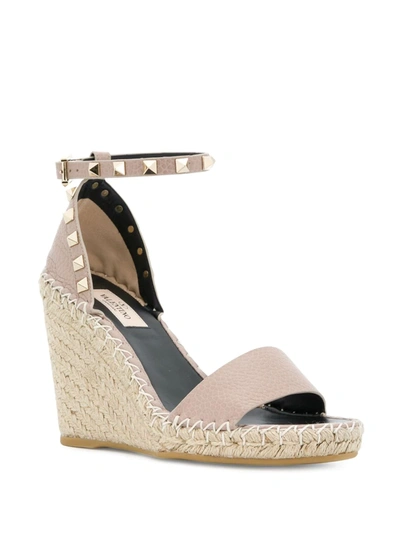 Shop Valentino Double Rockstud 95mm Wedge Sandals In Neutrals