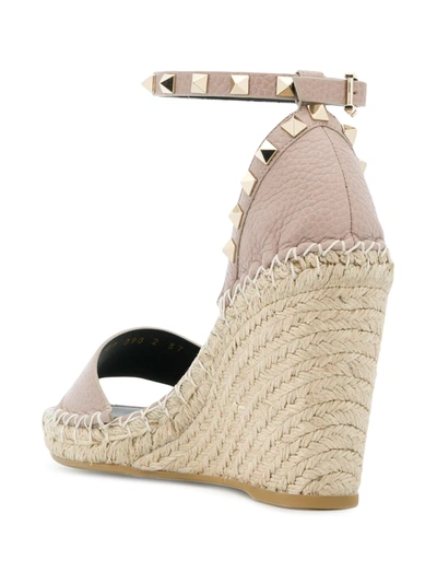 Shop Valentino Double Rockstud 95mm Wedge Sandals In Neutrals