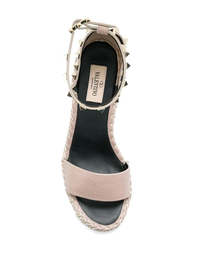 Shop Valentino Double Rockstud 95mm Wedge Sandals In Neutrals