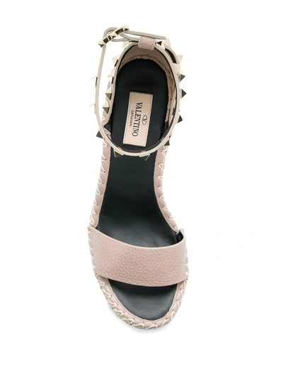 Valentino Rockstud Womens Leather Wedges Espadrilles In Neutrals
