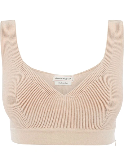 Shop Alexander Mcqueen Ribbed Knit Cropped Top In Pink