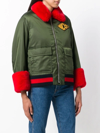 Shop Gucci Logo Patch Bomber Jacket In Green