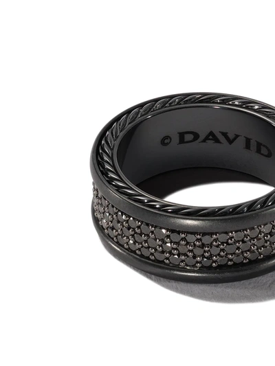 David Yurman Sterling Silver Streamline Three Row Diamond Band Ring (8.5mm) In Black