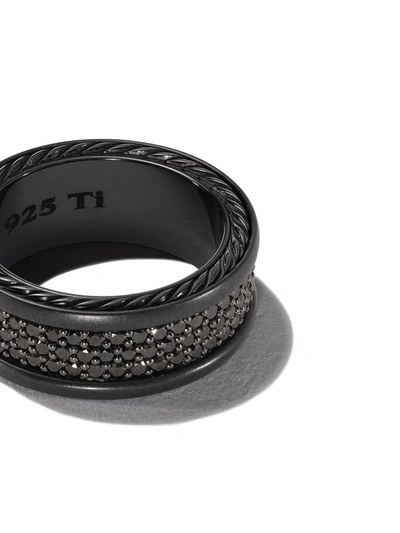 David Yurman Sterling Silver Streamline Three Row Diamond Band Ring (8.5mm) In Black